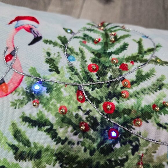 Holiday Christmas Flamingo throw Pillow With LED Lights Christmas Decor 20"x12" - Picture 3 of 8